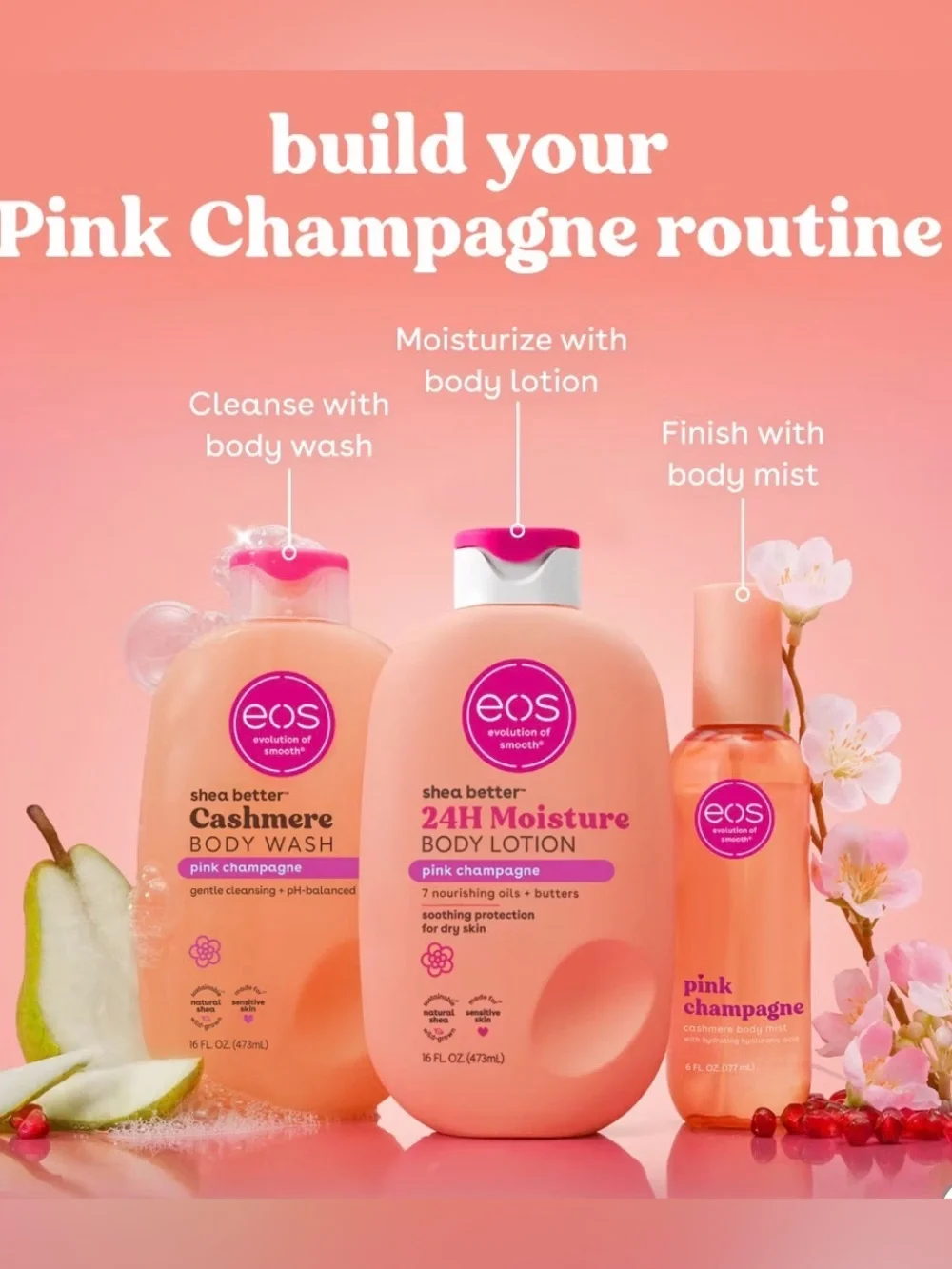 eos Body lotion pink champagne and Shave Oil full size